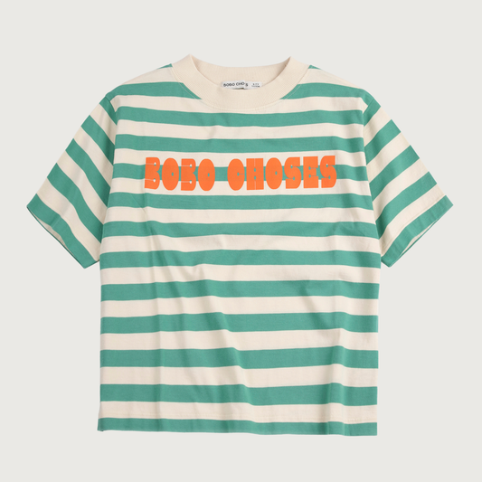 Gestreept t-shirt ecru en groen Bobo Choses