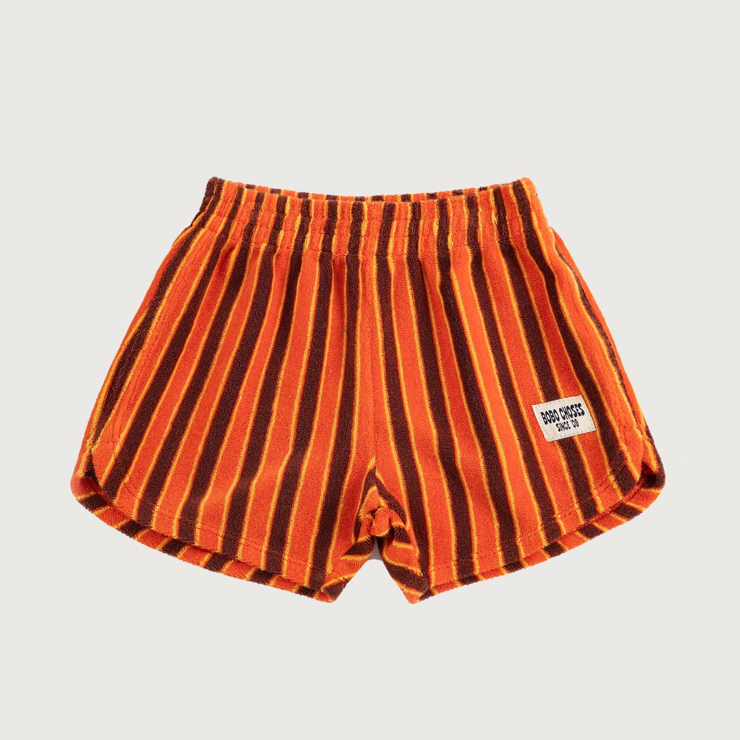 Gestreepte short in badstof oranje bruin geel Bobo Choses