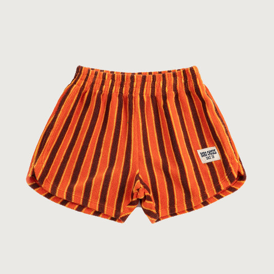 Gestreepte short in badstof oranje bruin geel Bobo Choses