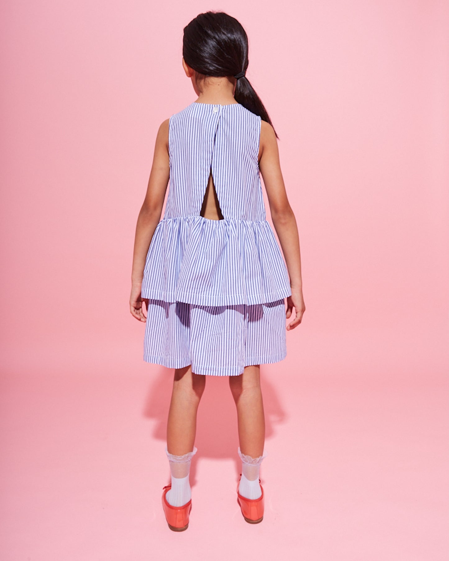 Wynken Fancy BOW Dress fine blue stripe