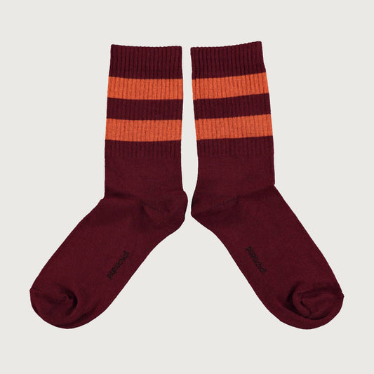 Piupiuchick Socks bordeaux with orange stripes