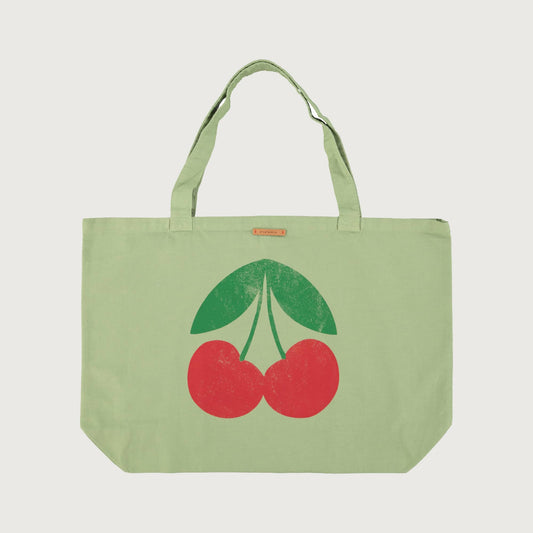 Piupiuchick XL bag light olive with CHERRY print