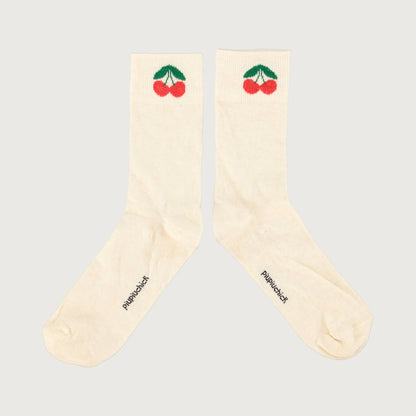 Piupiuchick Socks ecru with CHERRY print