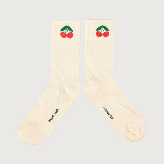 Piupiuchick Socks ecru with CHERRY print