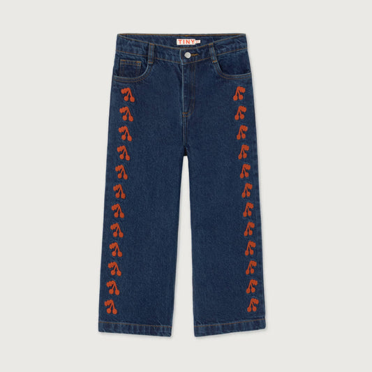 Tinycottons CHERRIES embroidered jeans navy