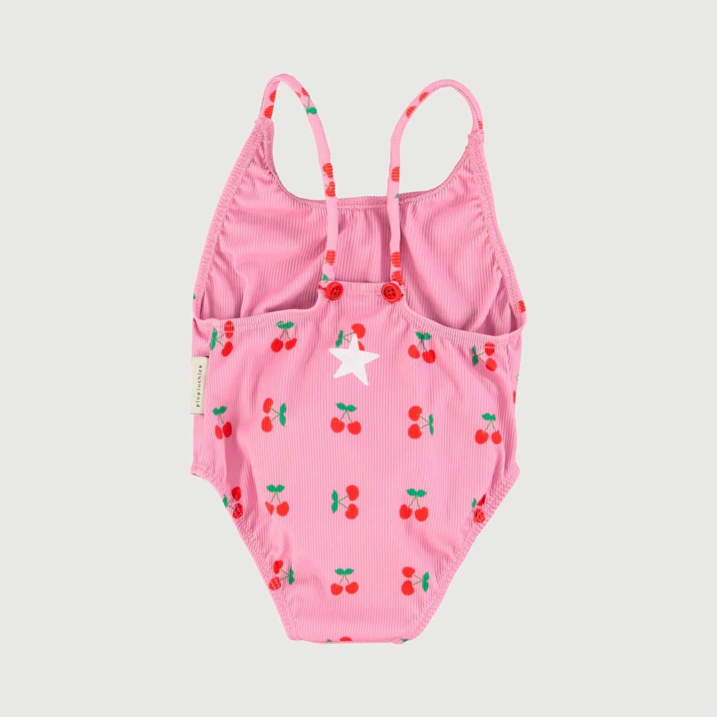 Piupiuchick Swimsuit with crossed straps pink with CHERRIES allover / 10Y