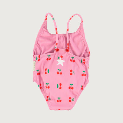 Piupiuchick Swimsuit with crossed straps pink with CHERRIES allover / 10Y