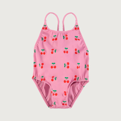 Piupiuchick Swimsuit with crossed straps pink with CHERRIES allover / 10Y