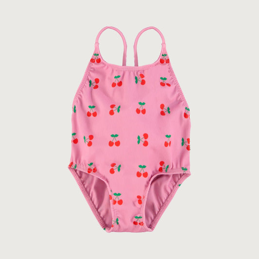 Piupiuchick Swimsuit with crossed straps pink with CHERRIES allover / 10Y