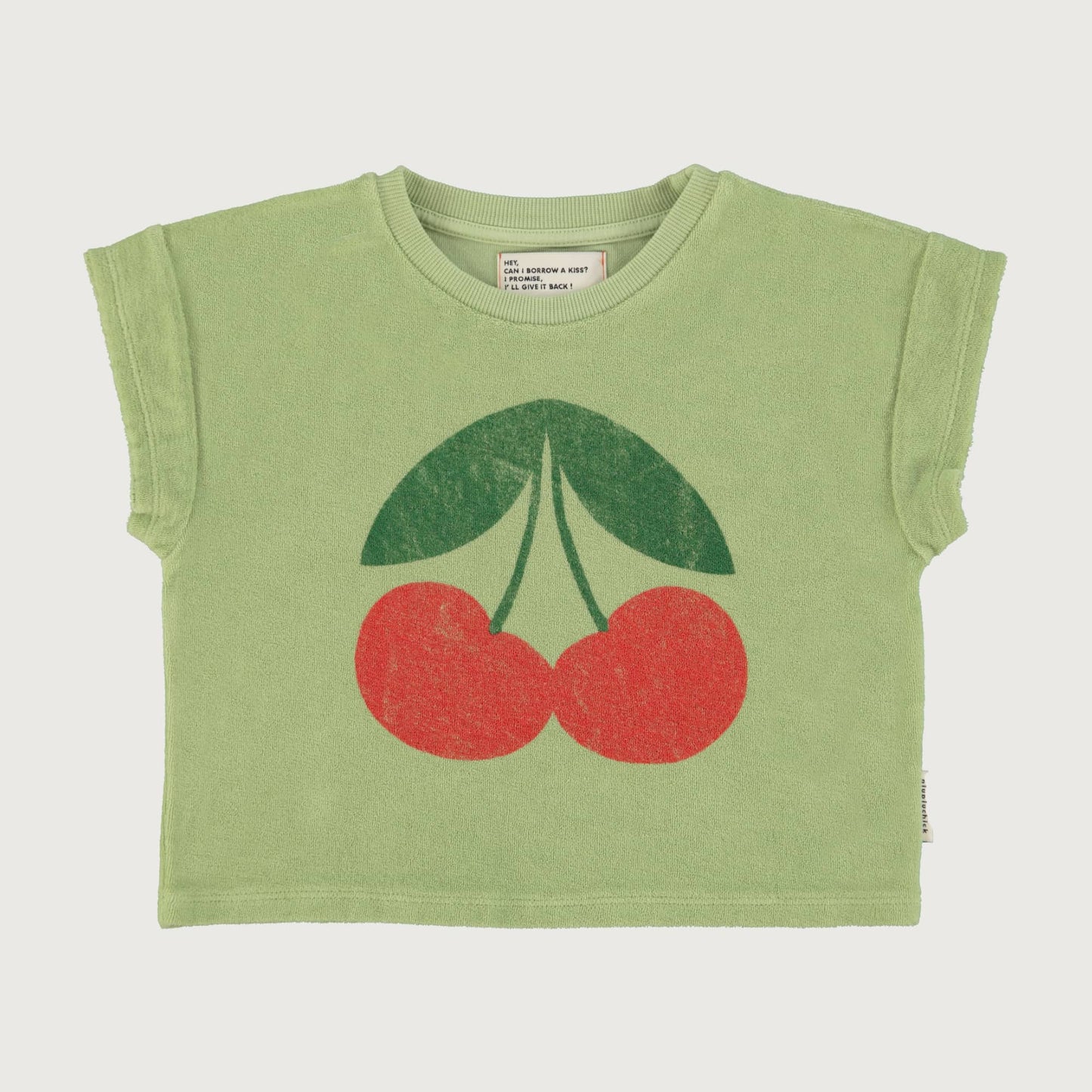 Piupiuchick T-shirt light olive with CHERRY print
