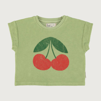 Piupiuchick T-shirt light olive with CHERRY print
