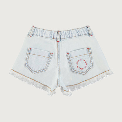 Piupiuchick Shorts with FRINGES washed light blue denim