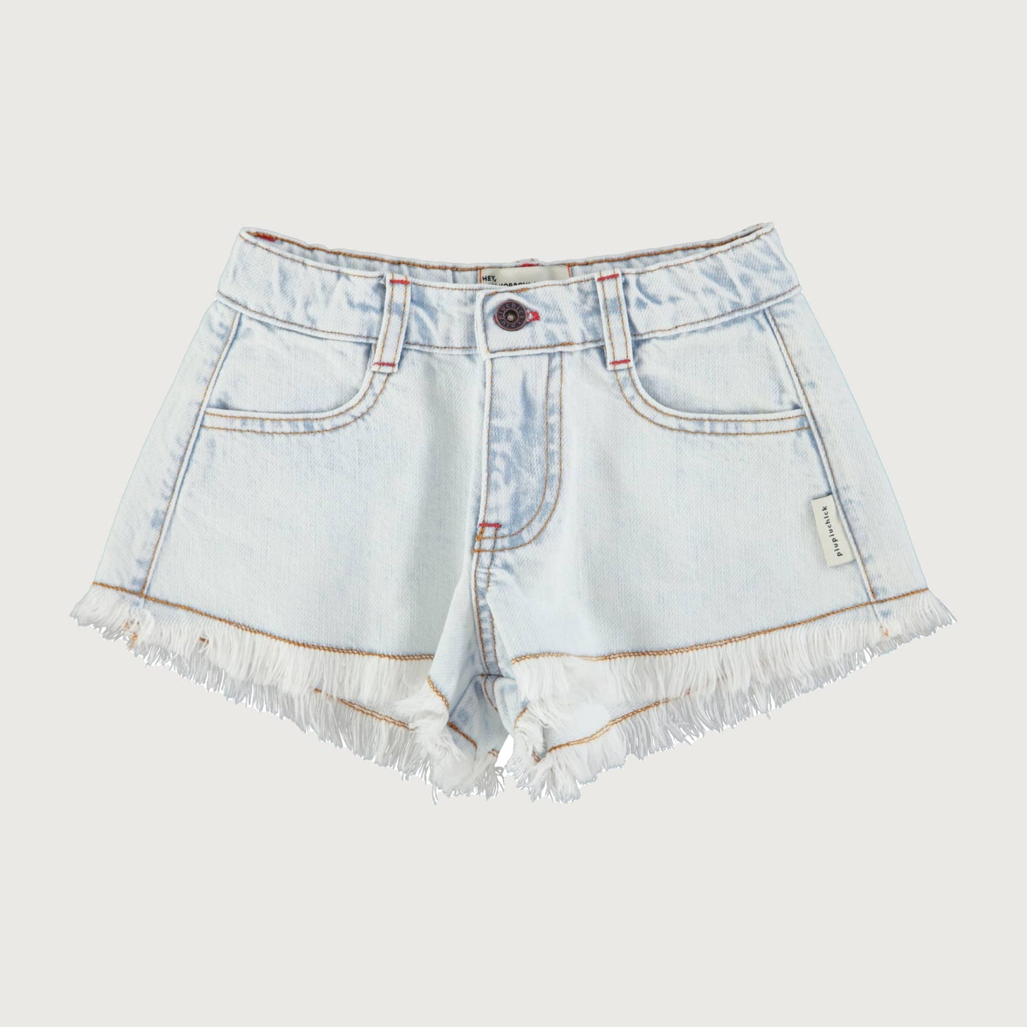 Piupiuchick Shorts with FRINGES washed light blue denim