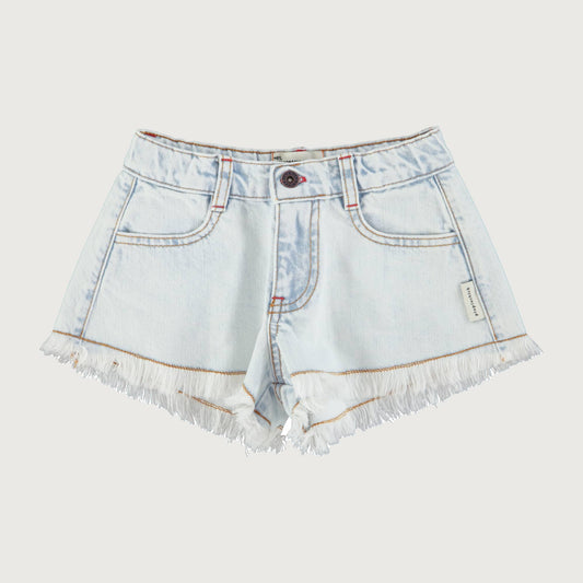 Piupiuchick Shorts with FRINGES washed light blue denim