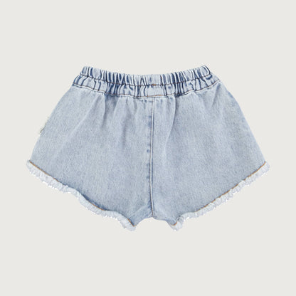 Piupiuchick washed blue denim short with fringes