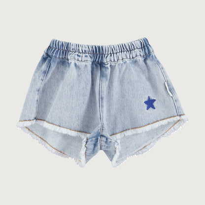 Piupiuchick washed blue denim short with fringes