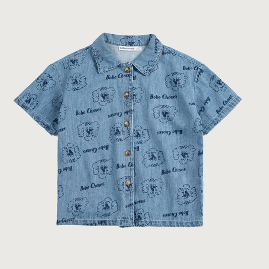 Bobo Choses PICKLES THE DOG all over denim shirt prussian blue