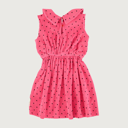 Piupiuchick Short collar dress PINK & BLACK HEARTS allover / 12Y