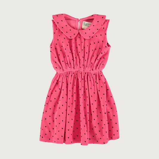Piupiuchick Short collar dress PINK & BLACK HEARTS allover / 12Y