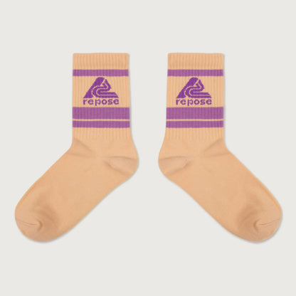 Repose AMS Sporty socks logo ecru purple