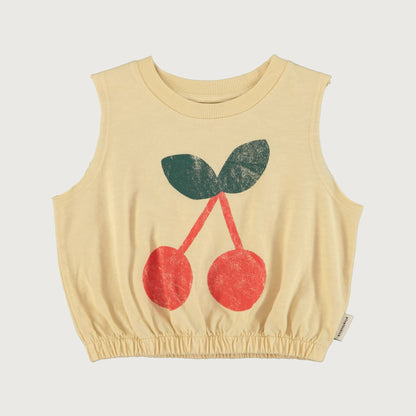 Piupiuchick sleeveless top sand with CHERRY print