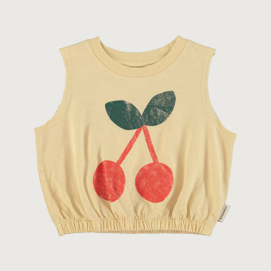 Piupiuchick sleeveless top sand with CHERRY print