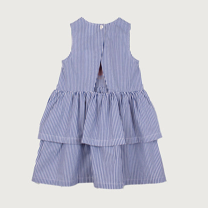 Wynken Fancy BOW Dress fine blue stripe