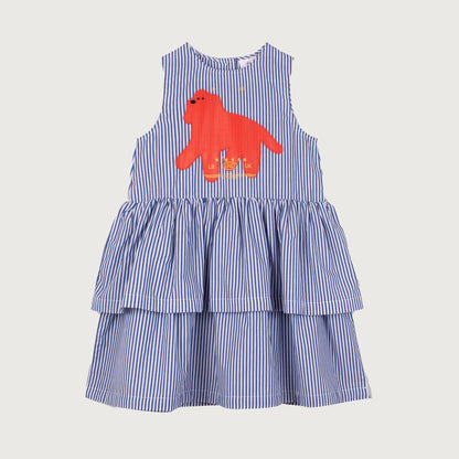 Wynken Fancy BOW Dress fine blue stripe