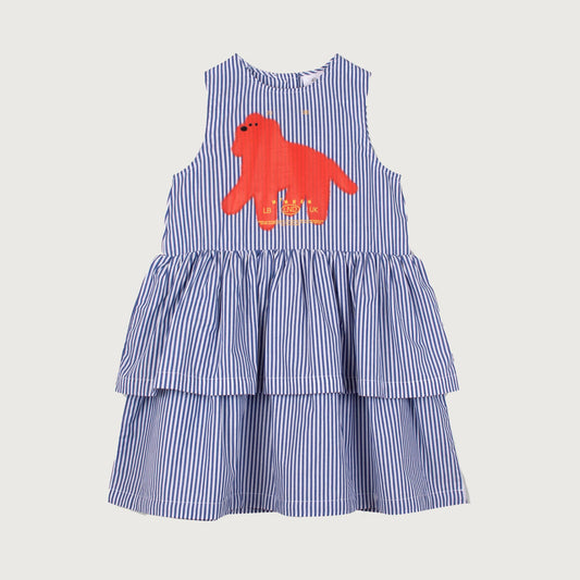 Wynken Fancy BOW Dress fine blue stripe