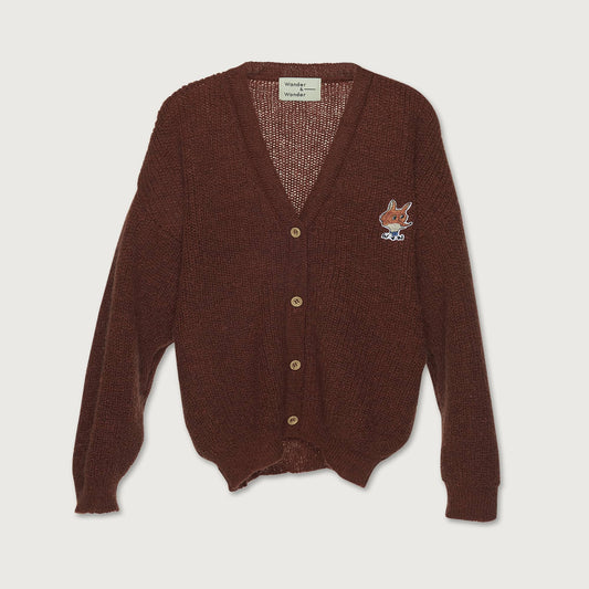 Wander and Wonder V Neck Logo Cardigan pecan / 7-8Y