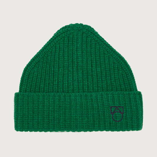 Main Story beanie green rib knit