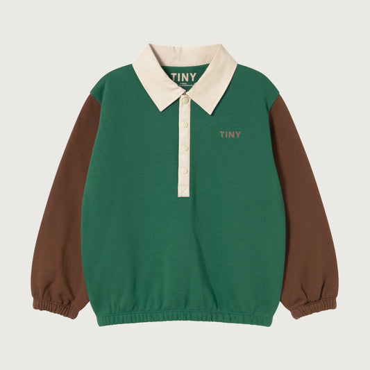 Tinycottons COLOR BLOCK polo sleeve tee dark green
