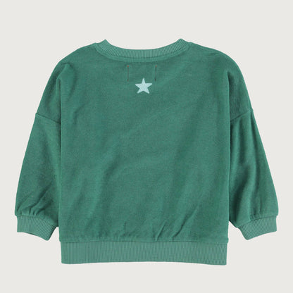 Piupiuchick green sweatshirt with CAMP TAPAWINGO print