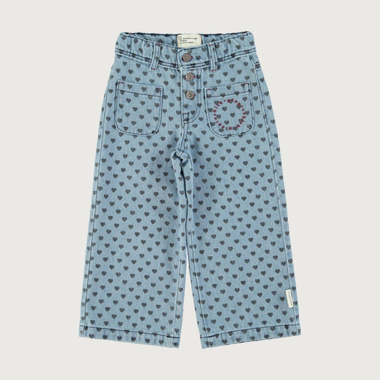 Piupiuchick Flare trousers washed blue denim with black HEARTS