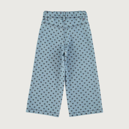 Piupiuchick Flare trousers washed blue denim with black HEARTS