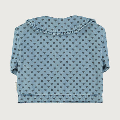 Piupiuchick Jacket washed blue denim with black HEARTS
