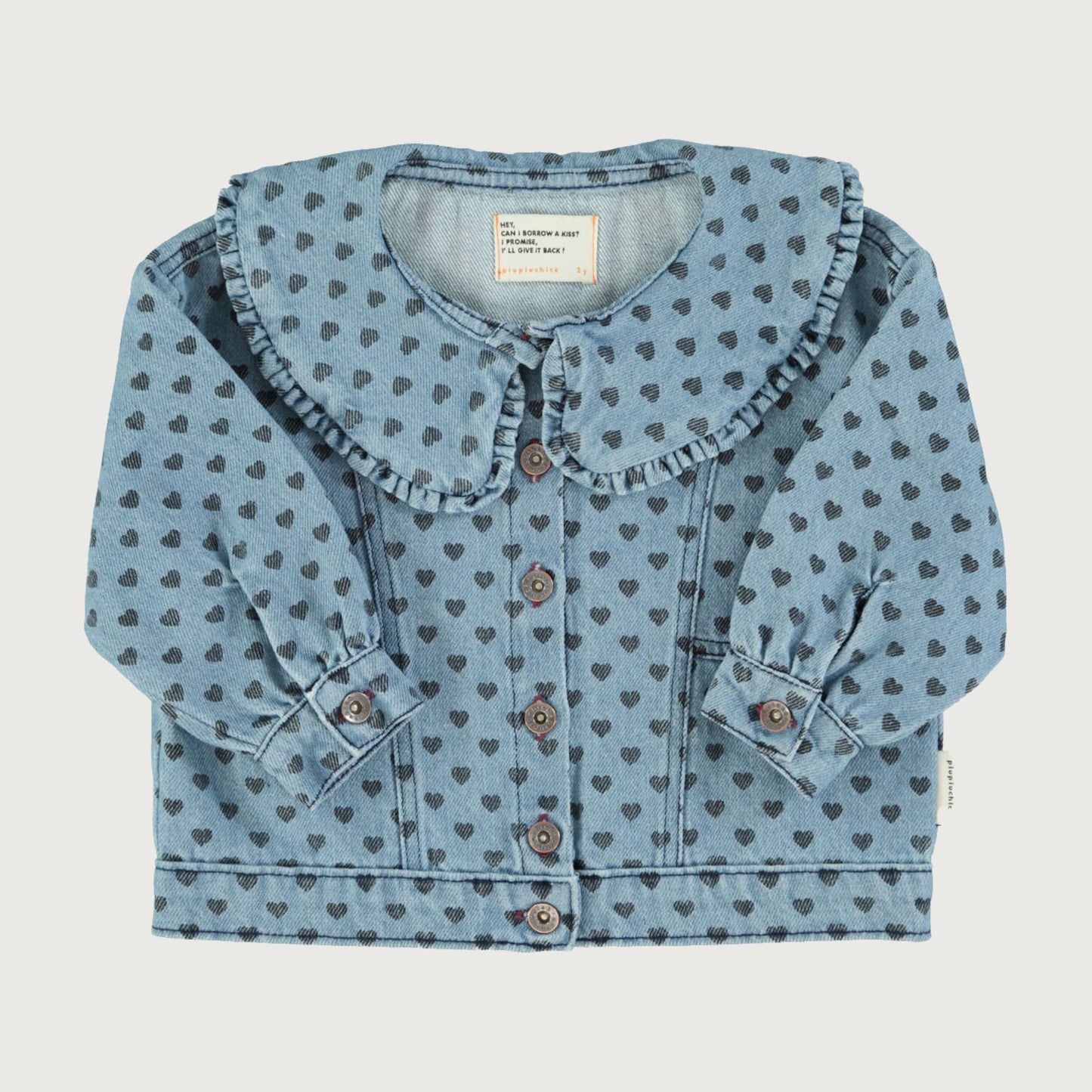 Piupiuchick Jacket washed blue denim with black HEARTS
