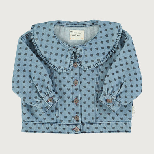 Piupiuchick Jacket washed blue denim with black HEARTS