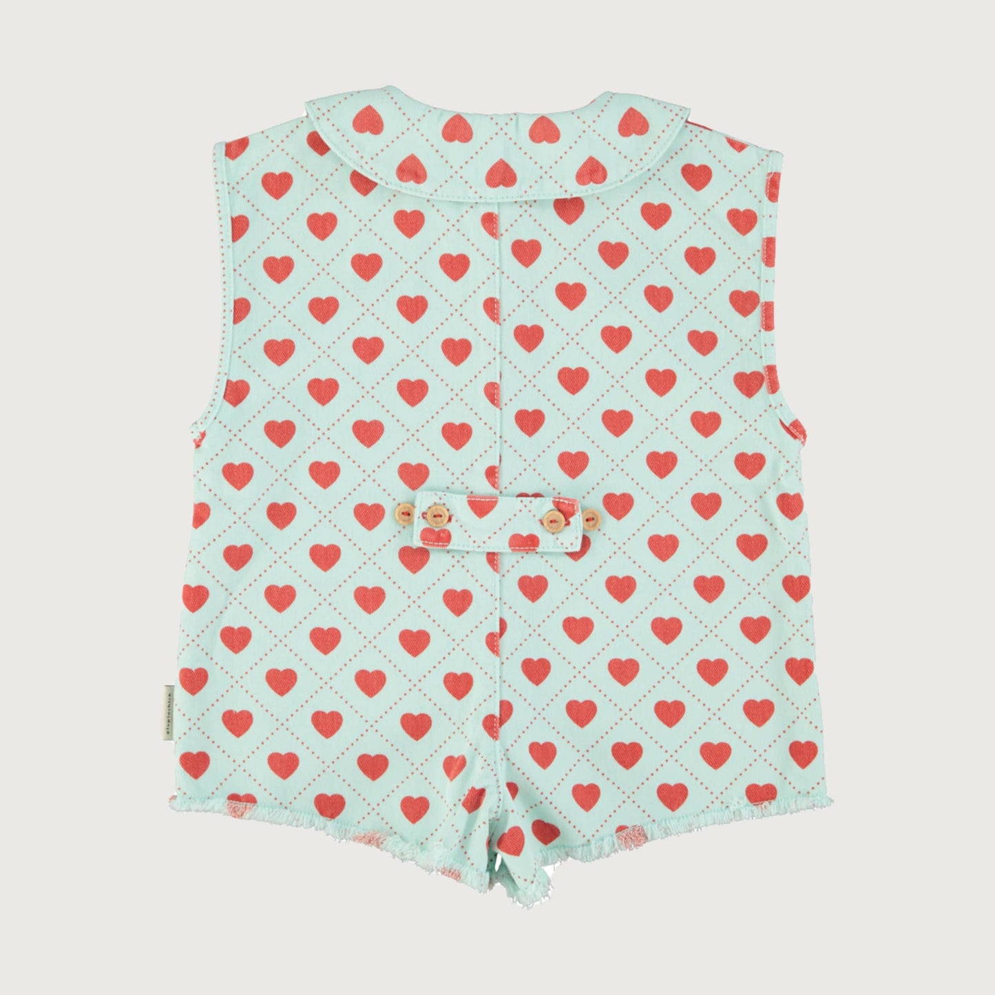 Piupiuchick Short sleeveless jumpsuit light blue RED HEARTS allover