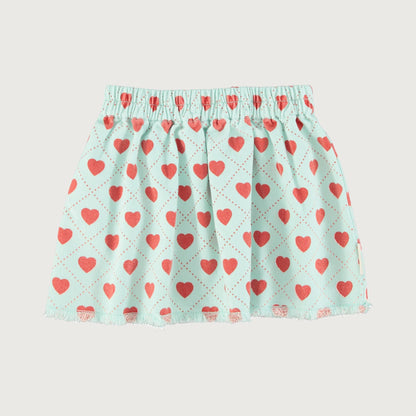 Piupiuchick Short skirt light blue RED HEARTS allover