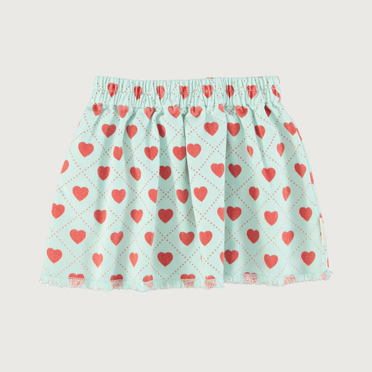 Piupiuchick Short skirt light blue RED HEARTS allover
