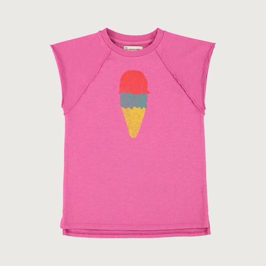 Piupiuchick T-shirt dress fuchsia with ICE CREAM print