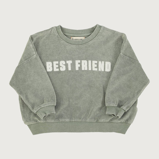 Piupiuchick Sweatshirt washed green with BEST FRIEND print