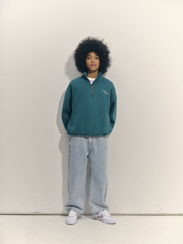 Main Story Zip funnel sweatshirt evergreen fleece