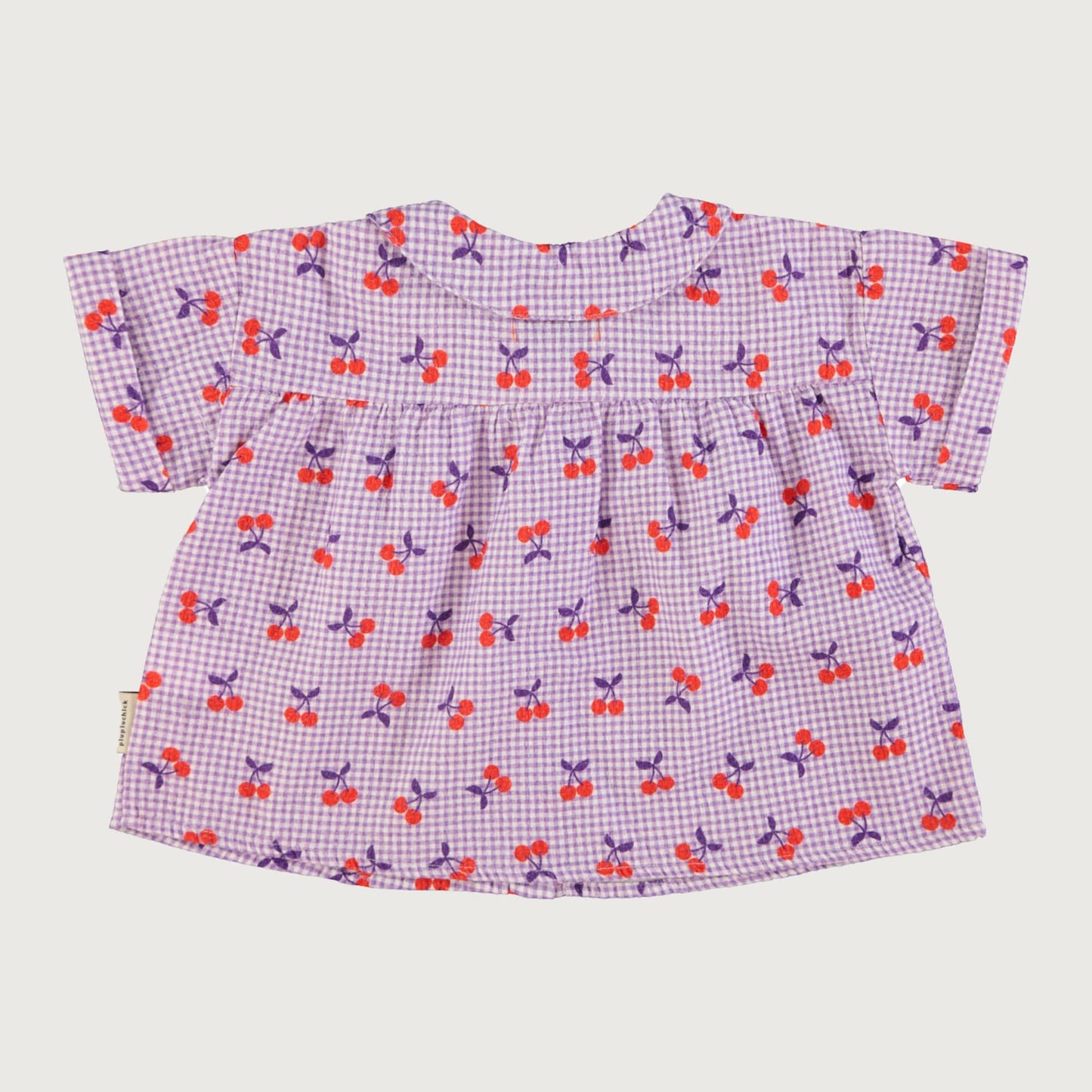 Piupiuchick CHECKERED peter pan collar shirt purple & white cherries