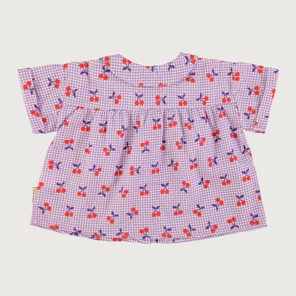 Piupiuchick CHECKERED peter pan collar shirt purple & white cherries