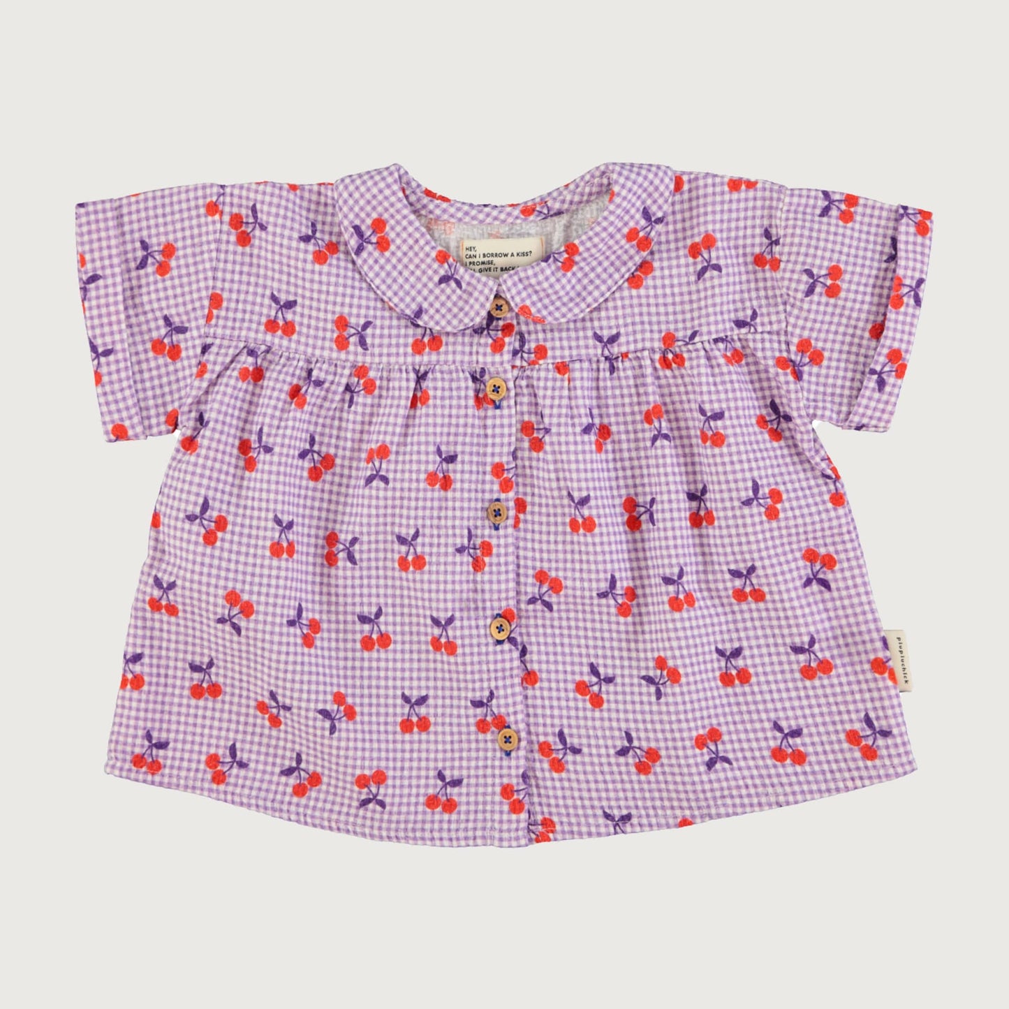 Piupiuchick CHECKERED peter pan collar shirt purple & white cherries