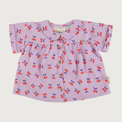 Piupiuchick CHECKERED peter pan collar shirt purple & white cherries