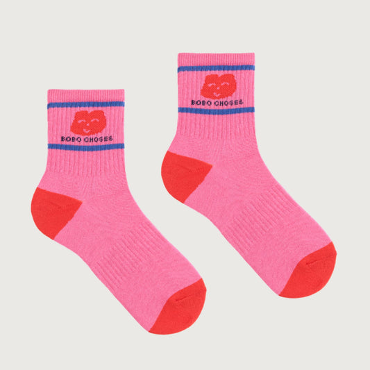 Bobo Choses JOYFUL FACE short socks fuchsia