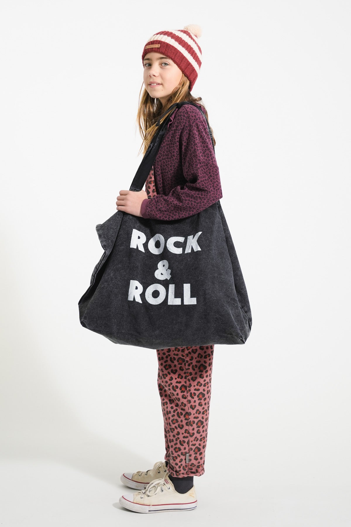 Piupiuchick XL bag faded black with ROCK 'N ROLL print